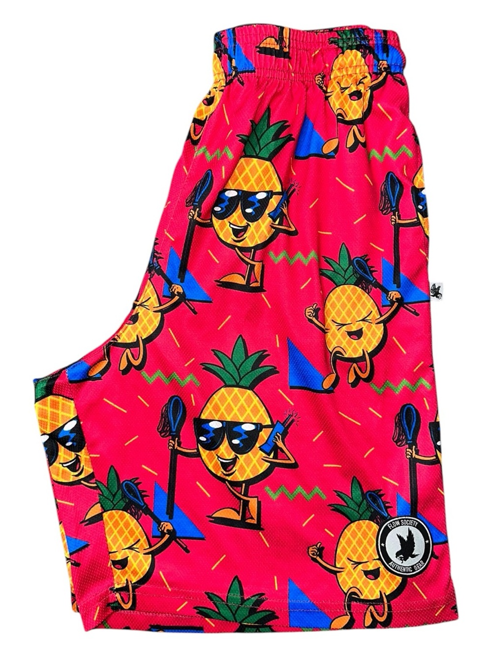 Flow Society Boys Size L Pink Dancing Pineapple LAX Lacrosse Graphic Shorts